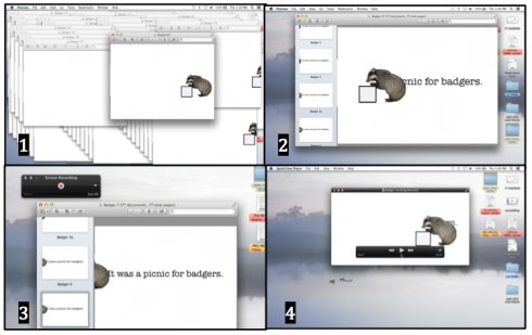 1) 77 Badgers 2) Assemble in a preview slide 3) Quicktime screen capture 4) Scene